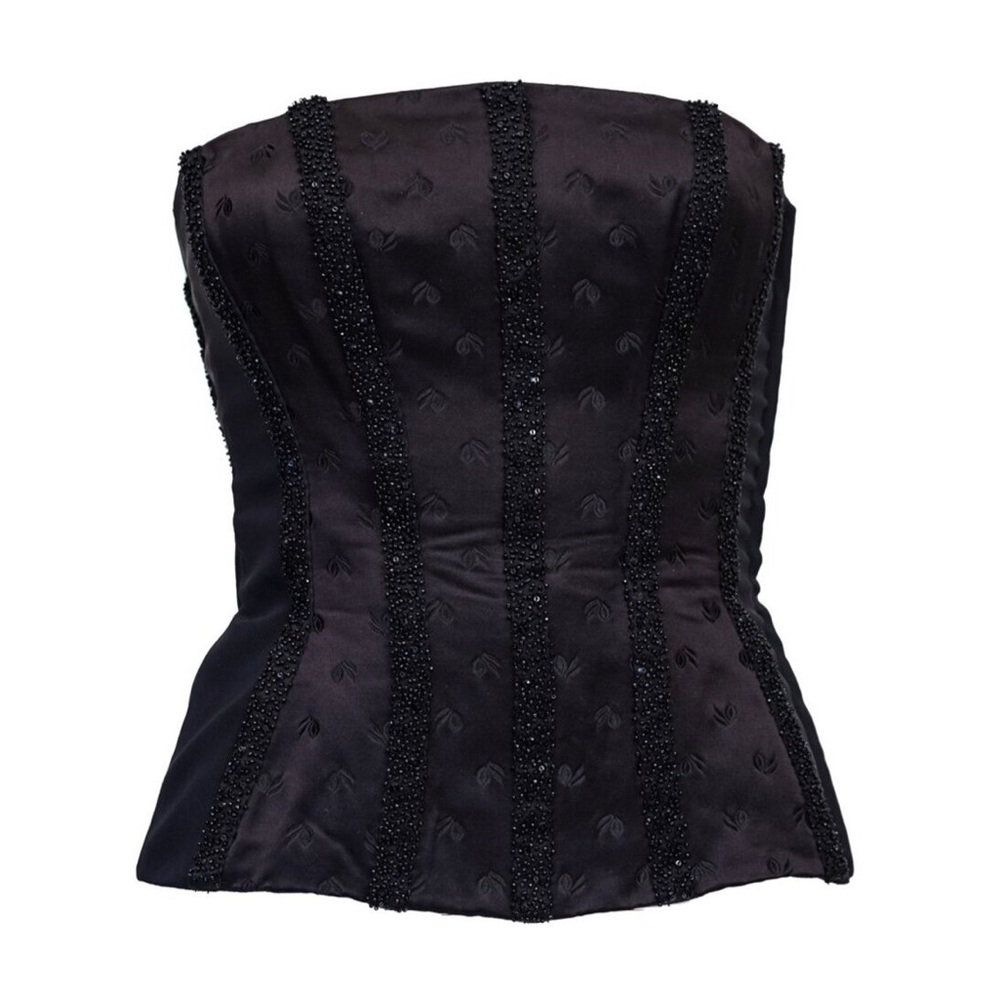 Gianni Versace Black Beaded Panel Bustier Corset Top